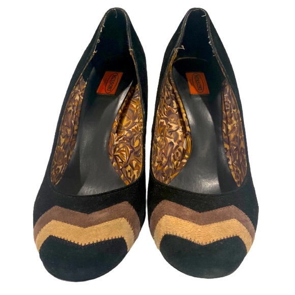 MISSONI For Target Womens Suede Pump Zig-Zag Black Brown Tan Size 7.5 Heels - Picture 3 of 9